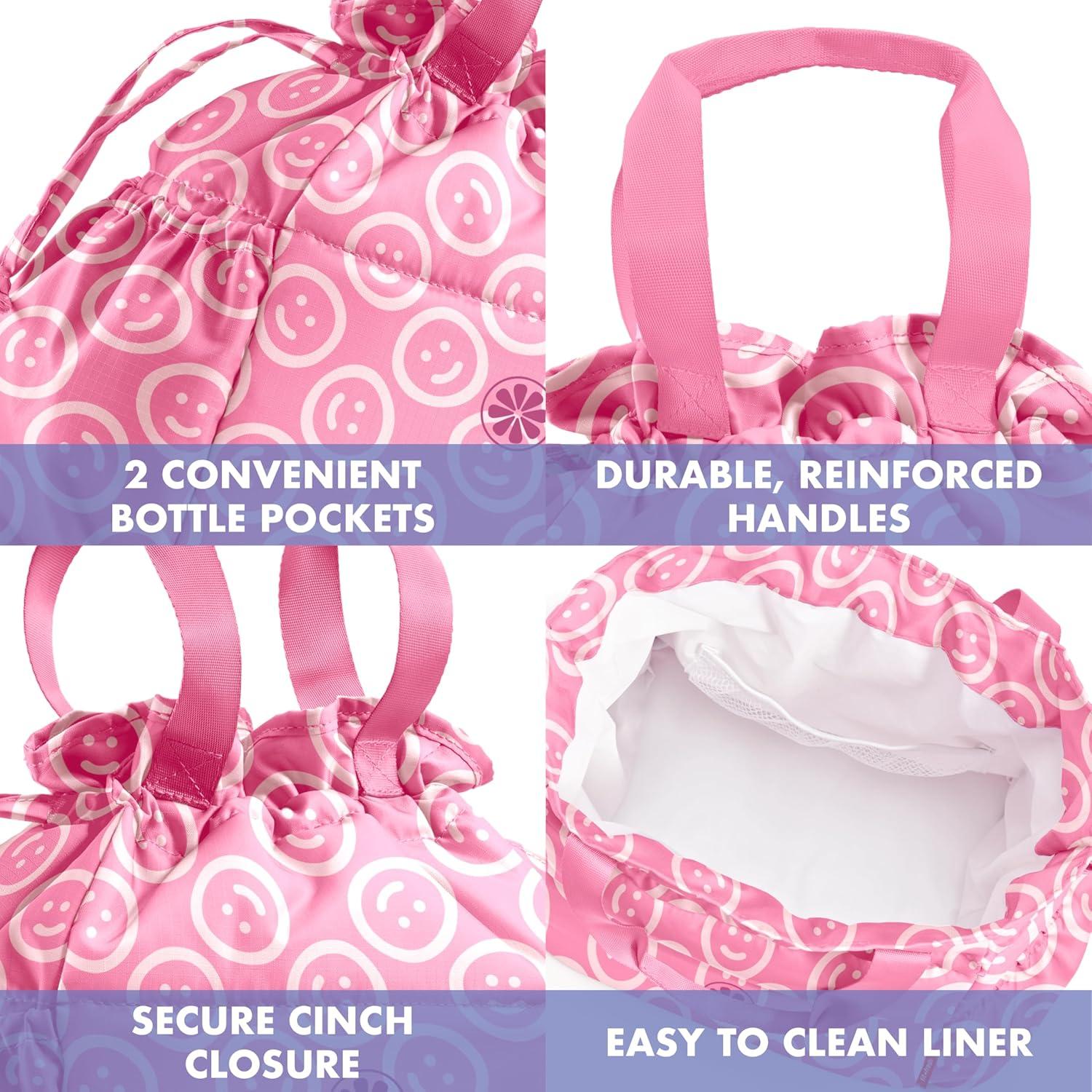 imageFit ampamp Fresh Cromwell Drawstring Lunch Bag for Women Complete Lunch Set with 2 Containers StainResistant LeakResistant Back to School Essential Teacher Lunchbox Sage Floral ToileFuchsia Smiles