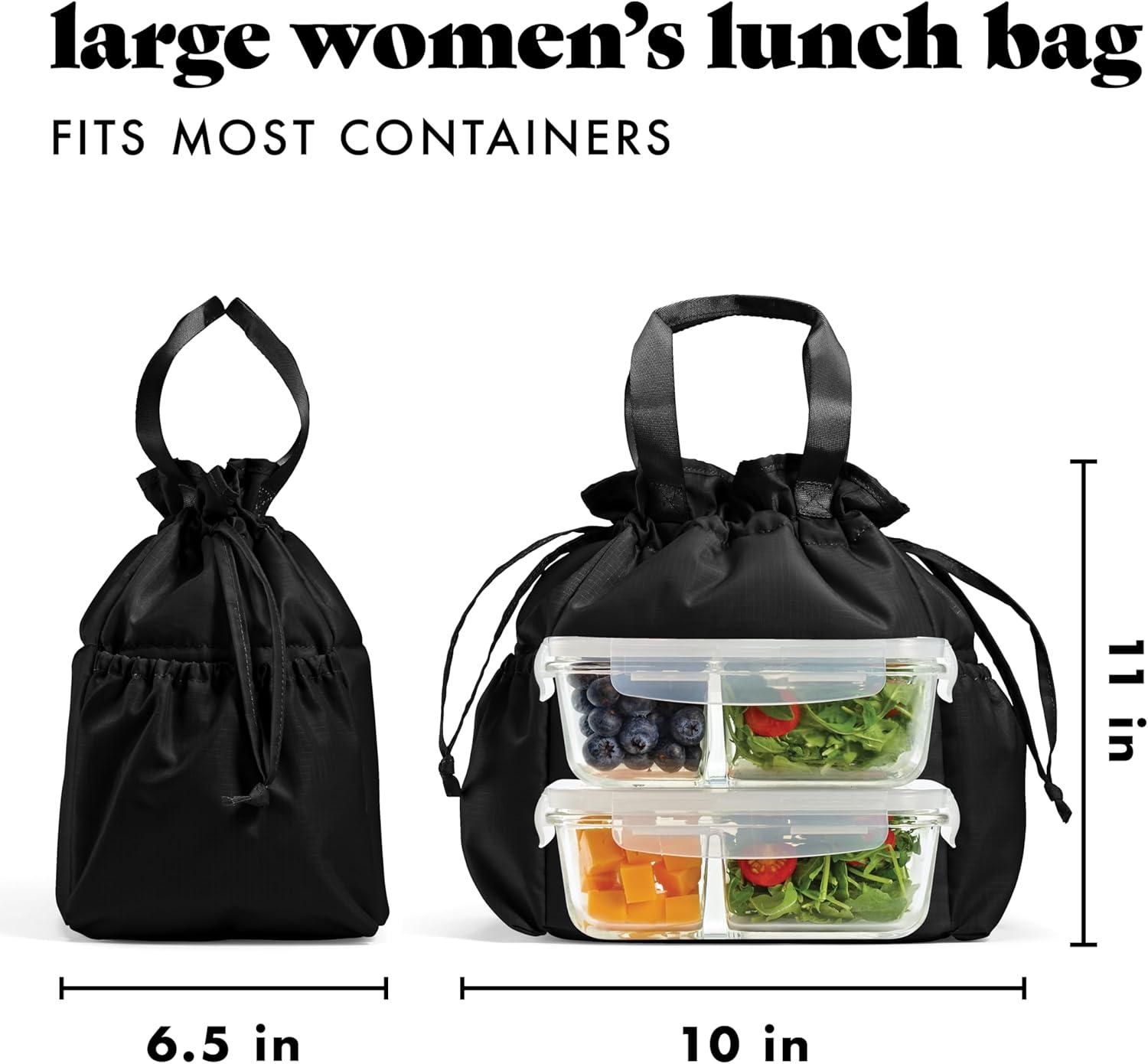 imageFit ampamp Fresh Cromwell Drawstring Lunch Bag for Women Complete Lunch Set with 2 Containers StainResistant LeakResistant Back to School Essential Teacher Lunchbox Sage Floral ToileBlack