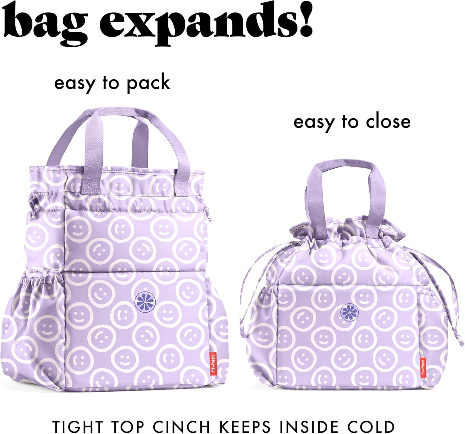 imageFit ampamp Fresh Cromwell Drawstring Lunch Bag for Women Complete Lunch Set with 2 Containers StainResistant LeakResistant Back to School Essential Teacher Lunchbox Sage Floral ToileLavender Smiles