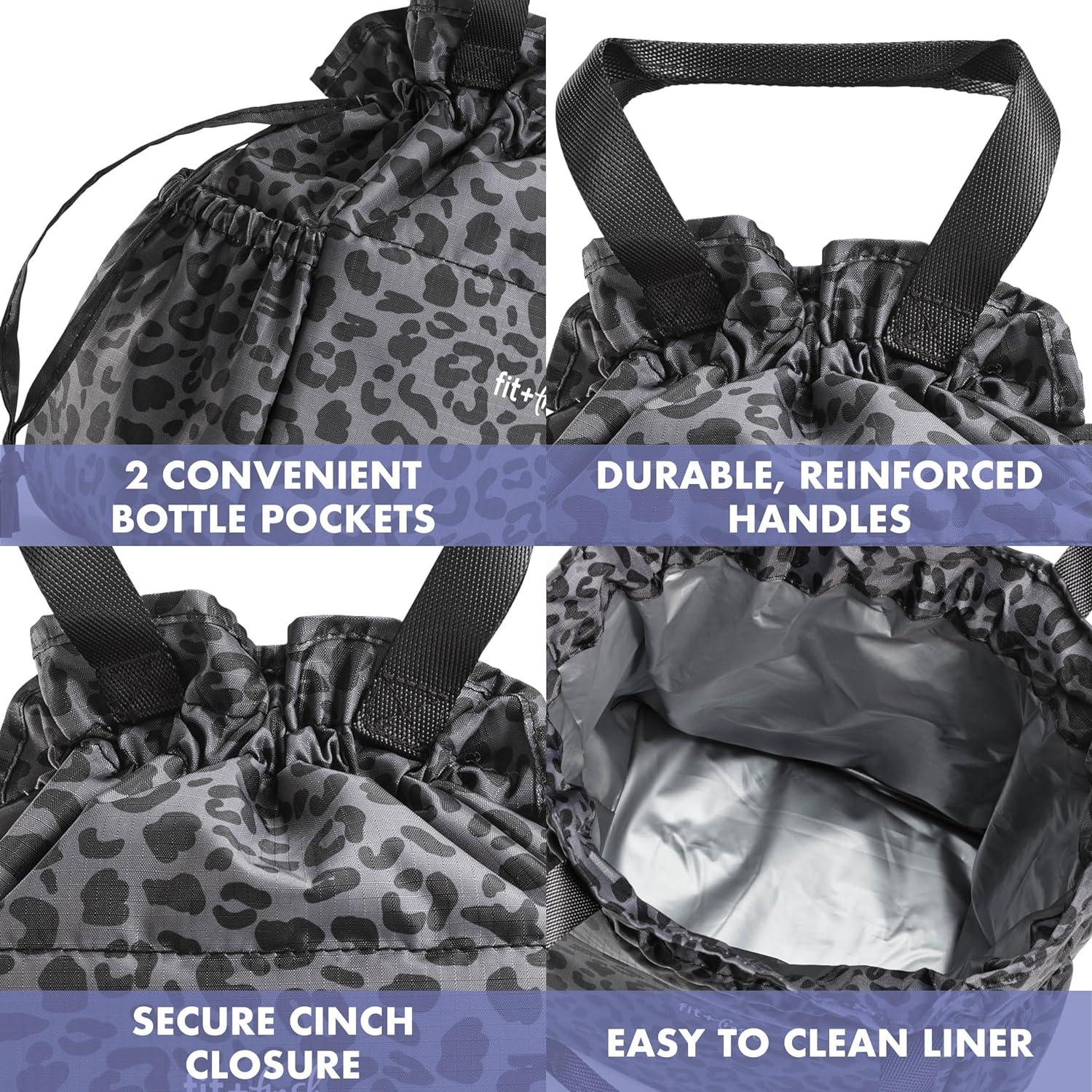 imageFit ampamp Fresh Cromwell Drawstring Lunch Bag for Women Complete Lunch Set with 2 Containers StainResistant LeakResistant Back to School Essential Teacher Lunchbox Sage Floral ToileBlack Cheetah