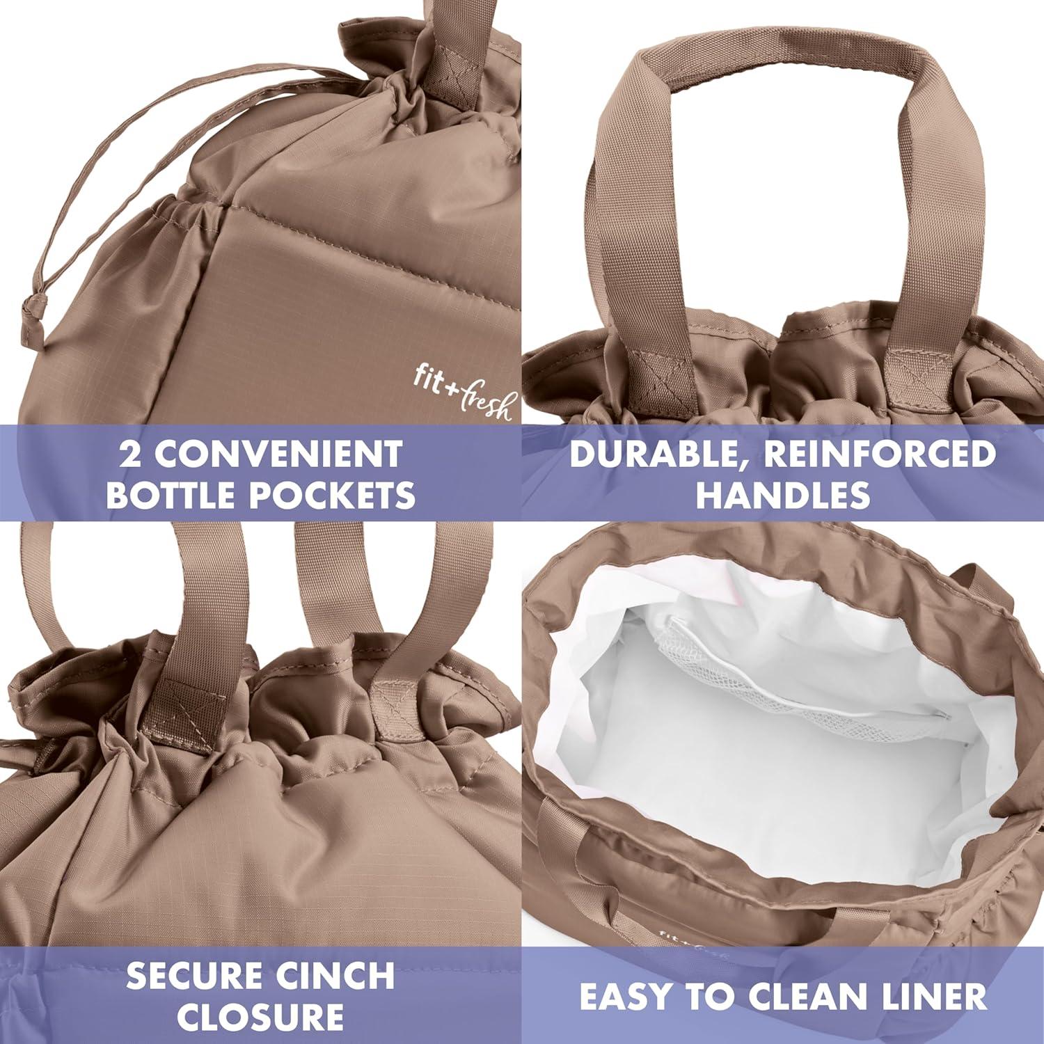 imageFit ampamp Fresh Cromwell Drawstring Lunch Bag for Women Complete Lunch Set with 2 Containers StainResistant LeakResistant Back to School Essential Teacher Lunchbox Sage Floral ToileTaupe