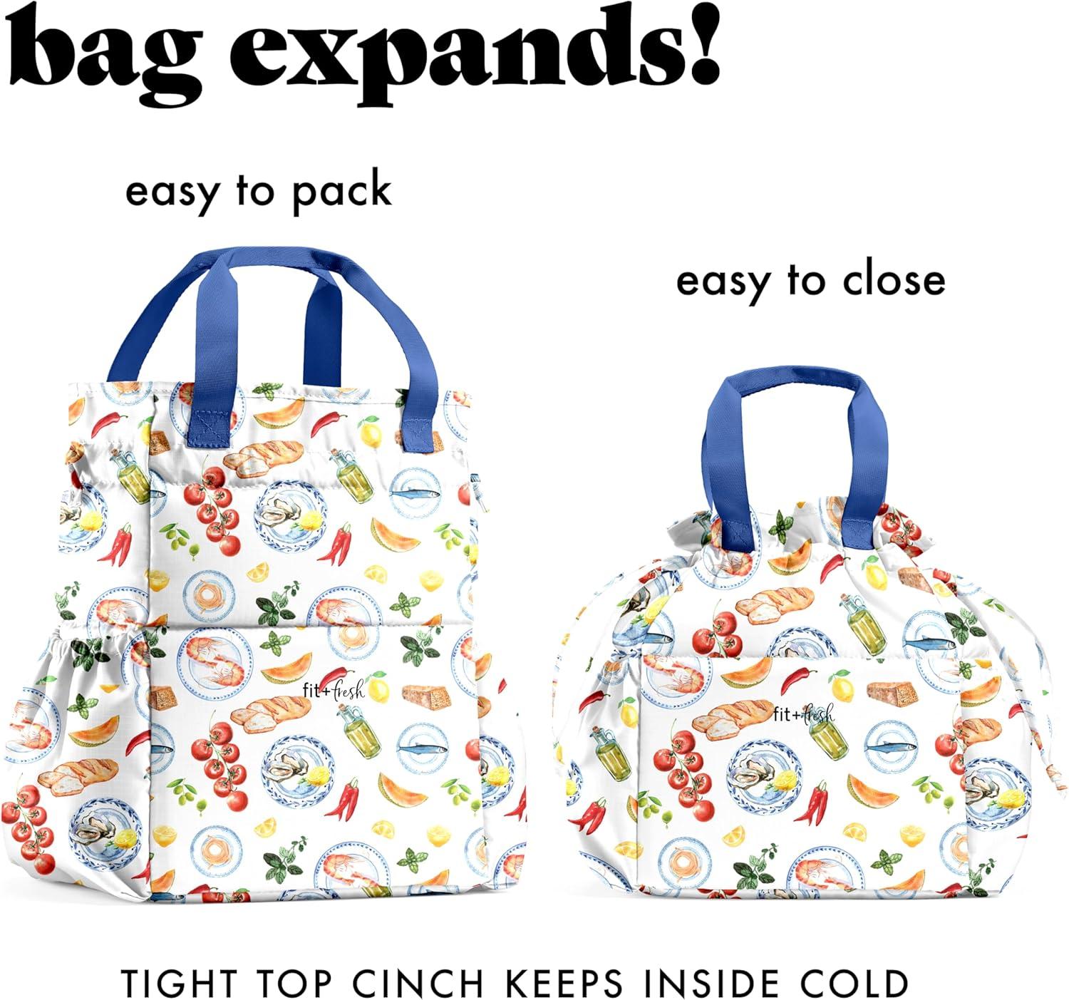 imageFit ampamp Fresh Cromwell Drawstring Lunch Bag for Women Complete Lunch Set with 2 Containers StainResistant LeakResistant Back to School Essential Teacher Lunchbox Sage Floral ToileMulticolored  Al Fresco