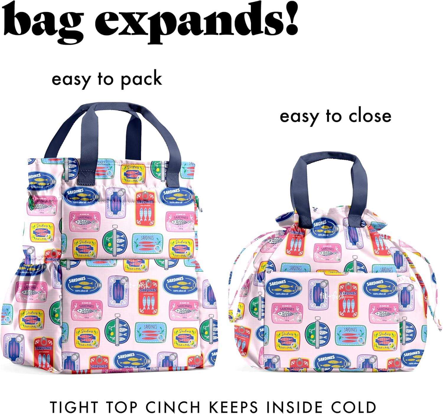 imageFit ampamp Fresh Cromwell Drawstring Lunch Bag for Women Complete Lunch Set with 2 Containers StainResistant LeakResistant Back to School Essential Teacher Lunchbox Sage Floral ToileAssorted Sardine Cans