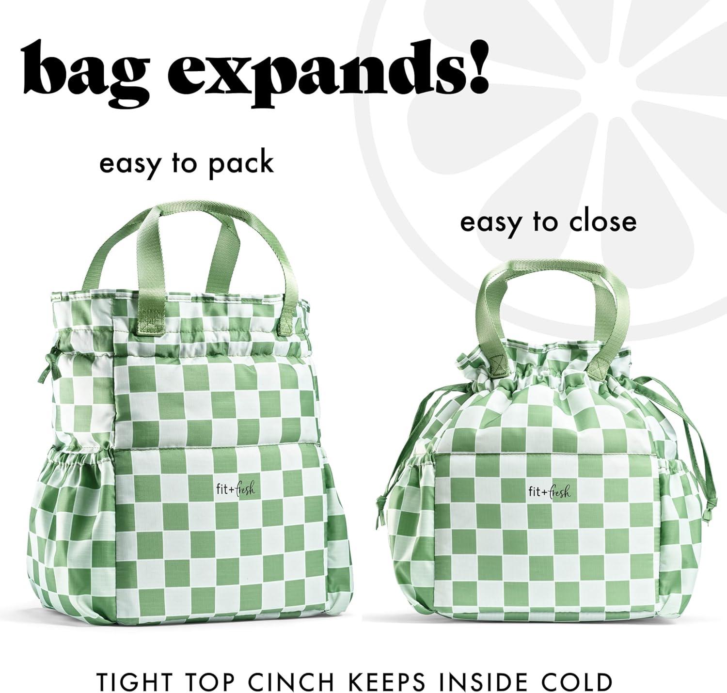 imageFit ampamp Fresh Cromwell Drawstring Lunch Bag for Women Complete Lunch Set with 2 Containers StainResistant LeakResistant Back to School Essential Teacher Lunchbox Sage Floral ToileGreen