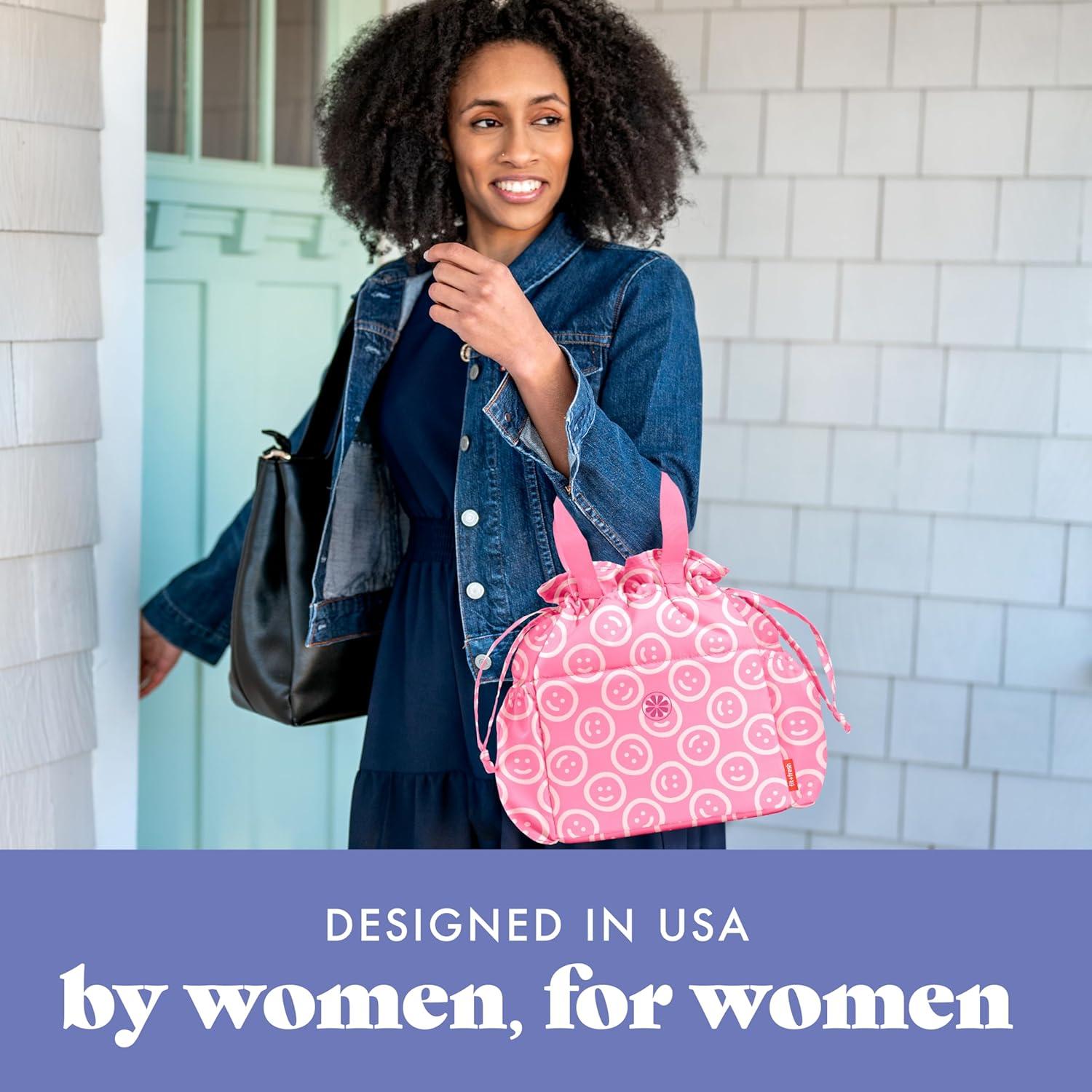 imageFit ampamp Fresh Cromwell Drawstring Lunch Bag for Women Complete Lunch Set with 2 Containers StainResistant LeakResistant Back to School Essential Teacher Lunchbox Sage Floral ToileFuchsia Smiles