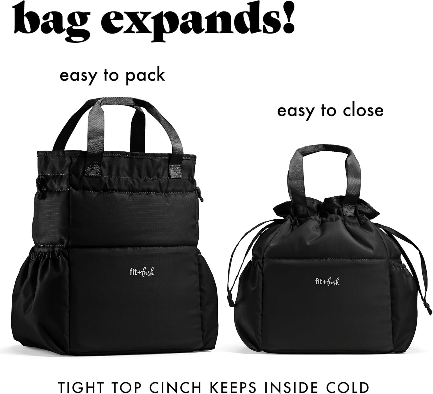 imageFit ampamp Fresh Cromwell Drawstring Lunch Bag for Women Complete Lunch Set with 2 Containers StainResistant LeakResistant Back to School Essential Teacher Lunchbox Sage Floral ToileBlack
