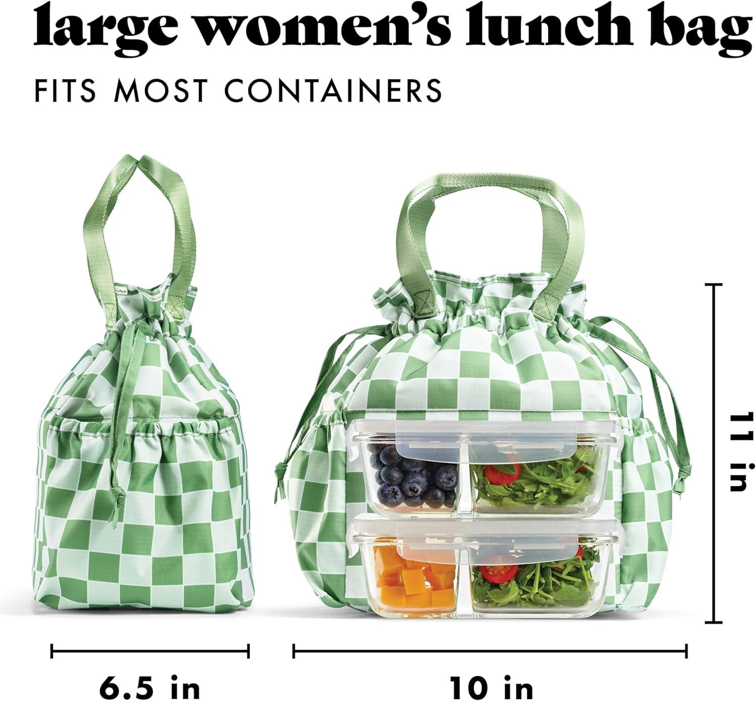 imageFit ampamp Fresh Cromwell Drawstring Lunch Bag for Women Complete Lunch Set with 2 Containers StainResistant LeakResistant Back to School Essential Teacher Lunchbox Sage Floral ToileGreen