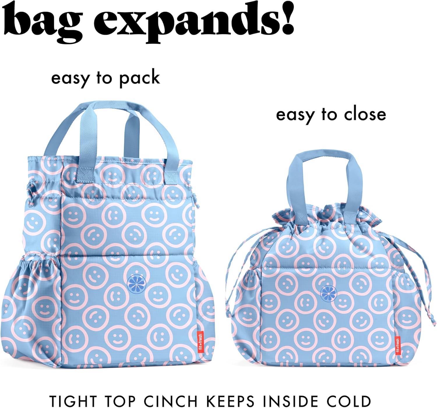imageFit ampamp Fresh Cromwell Drawstring Lunch Bag for Women Complete Lunch Set with 2 Containers StainResistant LeakResistant Back to School Essential Teacher Lunchbox Sage Floral ToileBubble Gum