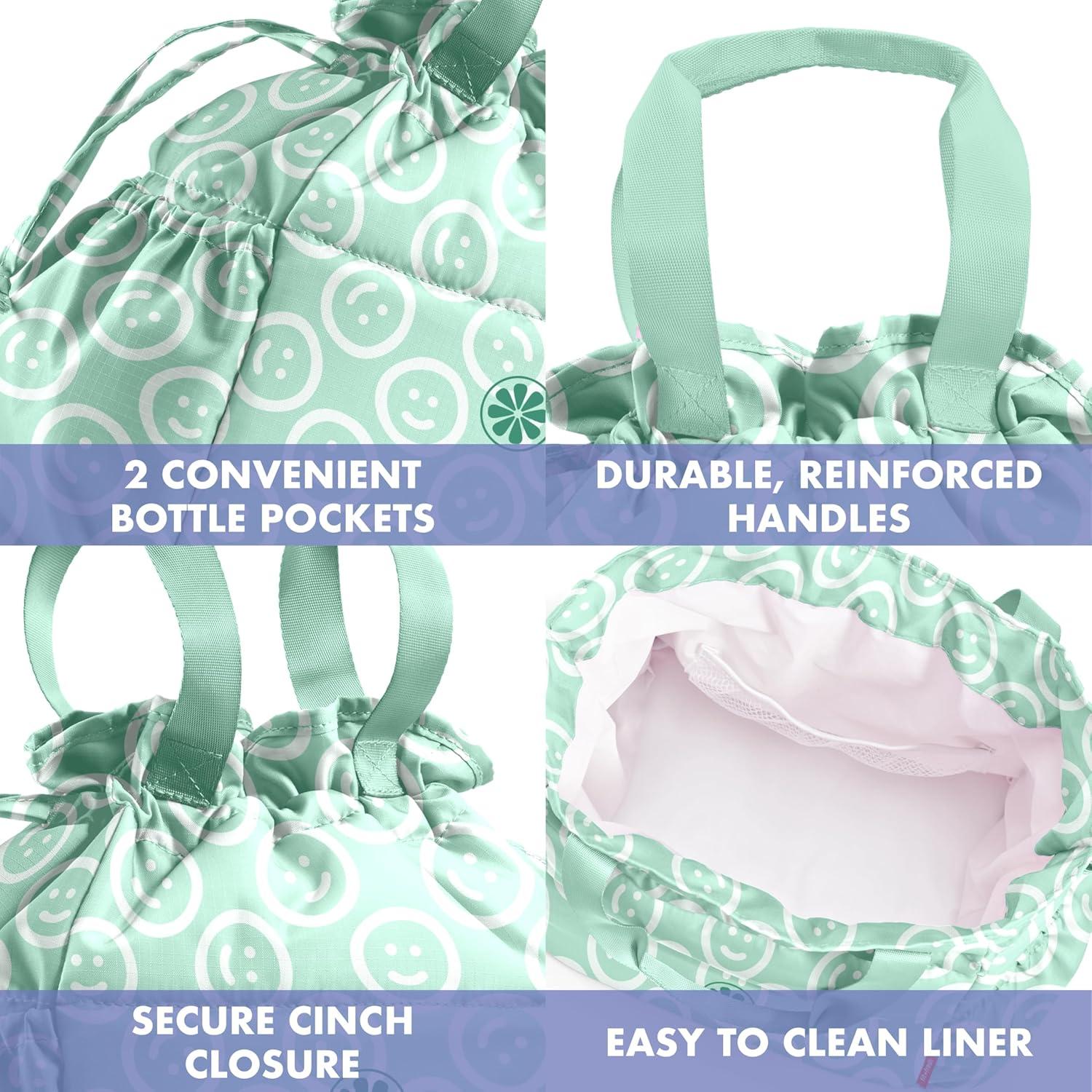 imageFit ampamp Fresh Cromwell Drawstring Lunch Bag for Women Complete Lunch Set with 2 Containers StainResistant LeakResistant Back to School Essential Teacher Lunchbox Sage Floral ToileMint Smiles