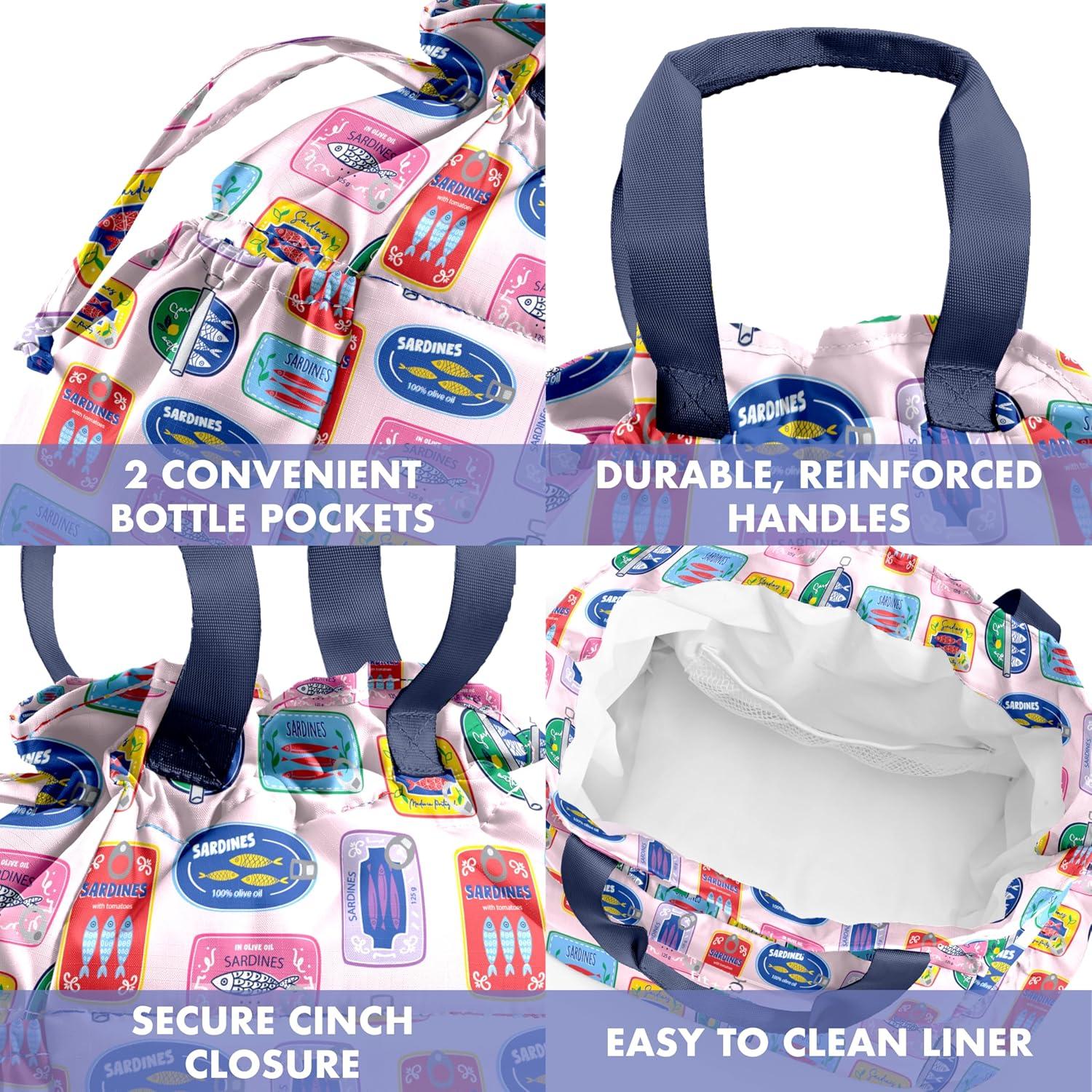 imageFit ampamp Fresh Cromwell Drawstring Lunch Bag for Women Complete Lunch Set with 2 Containers StainResistant LeakResistant Back to School Essential Teacher Lunchbox Sage Floral ToileAssorted Sardine Cans