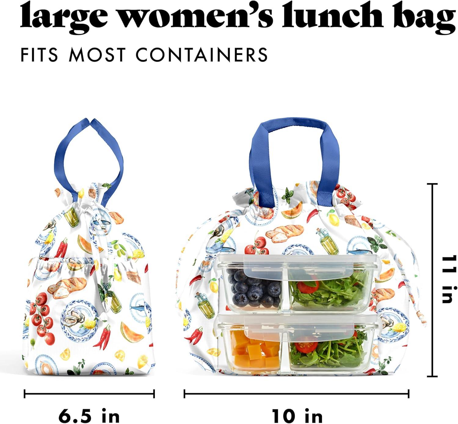 imageFit ampamp Fresh Cromwell Drawstring Lunch Bag for Women Complete Lunch Set with 2 Containers StainResistant LeakResistant Back to School Essential Teacher Lunchbox Sage Floral ToileMulticolored  Al Fresco