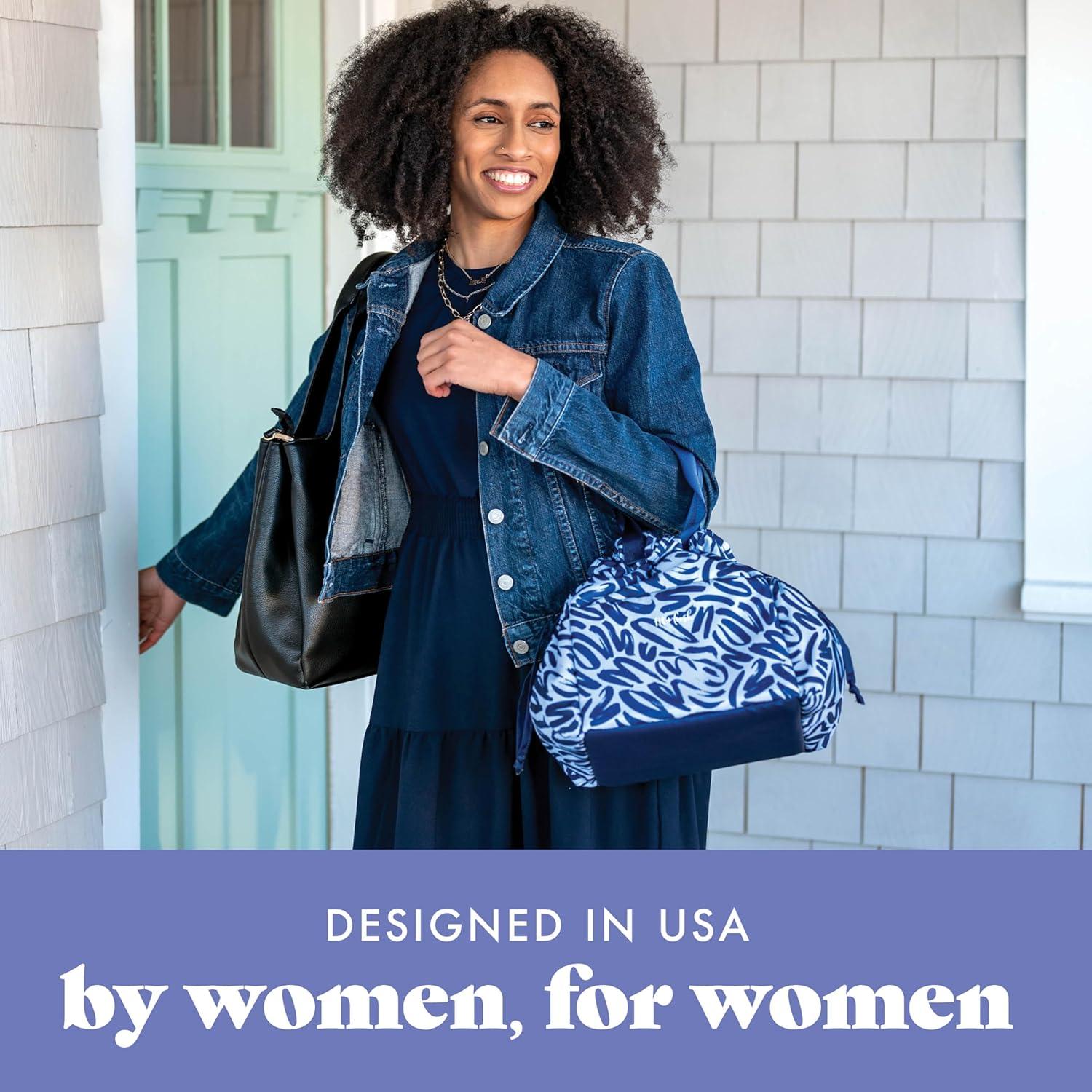 imageFit ampamp Fresh Cromwell Drawstring Lunch Bag for Women Complete Lunch Set with 2 Containers StainResistant LeakResistant Back to School Essential Teacher Lunchbox Sage Floral ToileNavy Brush Strokes