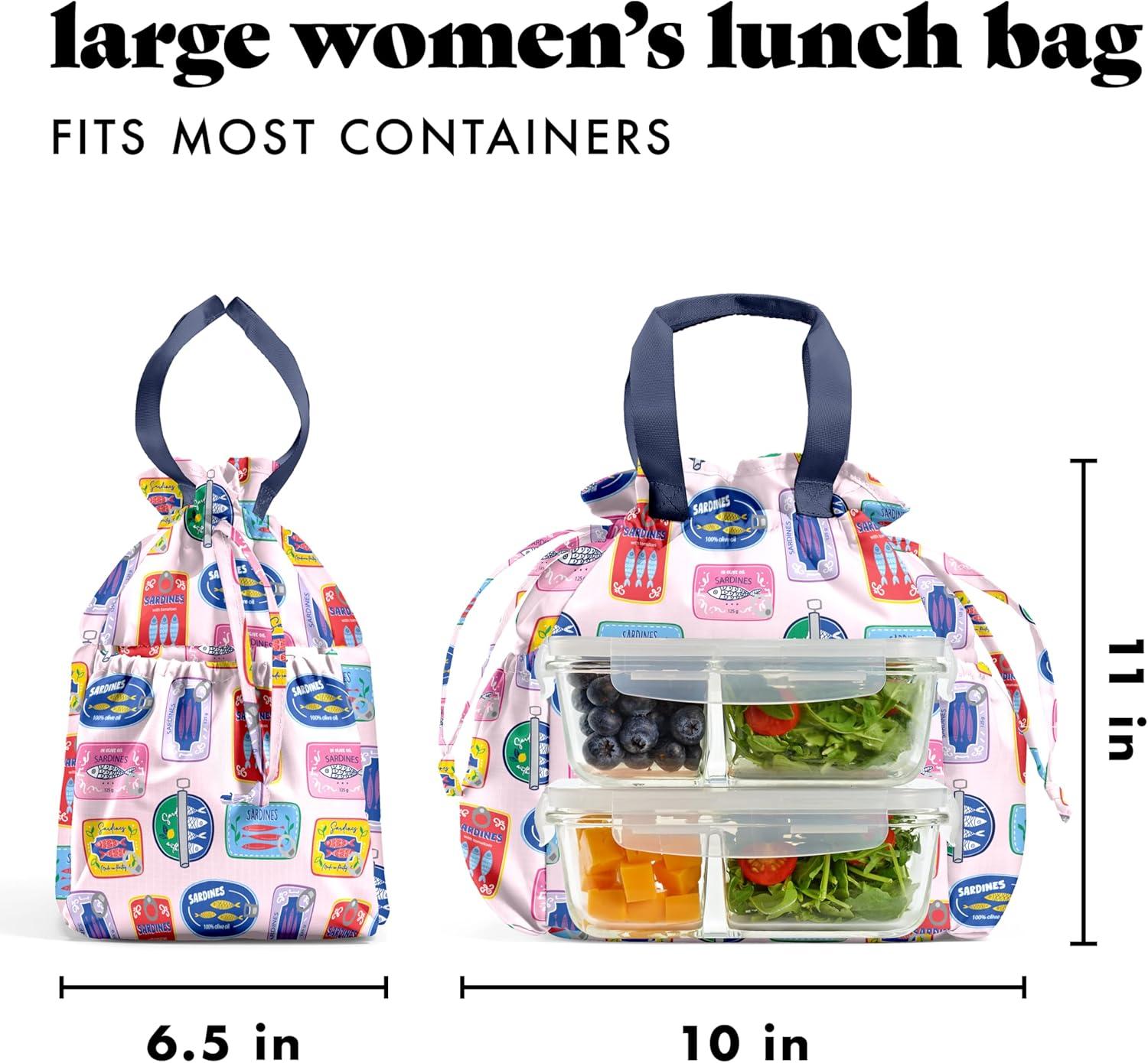 imageFit ampamp Fresh Cromwell Drawstring Lunch Bag for Women Complete Lunch Set with 2 Containers StainResistant LeakResistant Back to School Essential Teacher Lunchbox Sage Floral ToileAssorted Sardine Cans