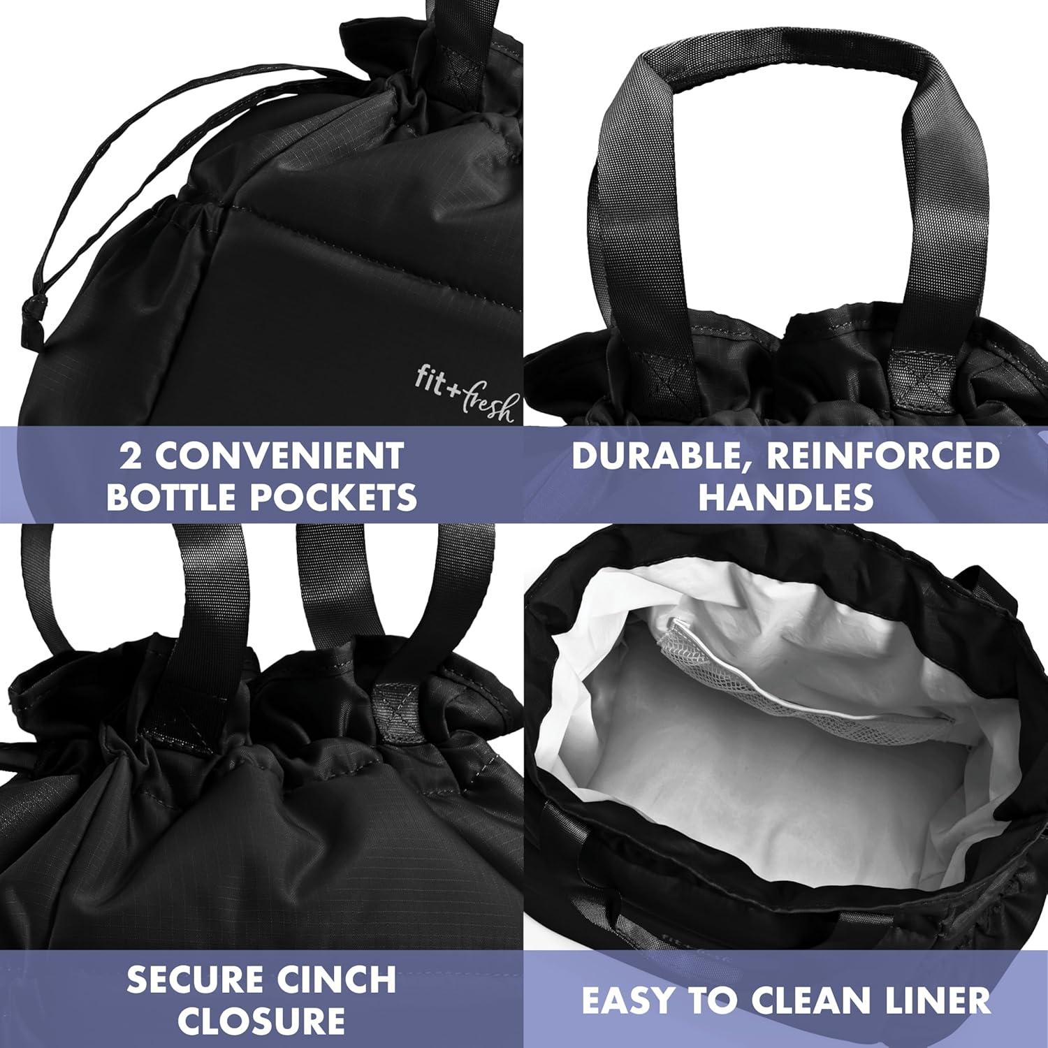 imageFit ampamp Fresh Cromwell Drawstring Lunch Bag for Women Complete Lunch Set with 2 Containers StainResistant LeakResistant Back to School Essential Teacher Lunchbox Sage Floral ToileBlack