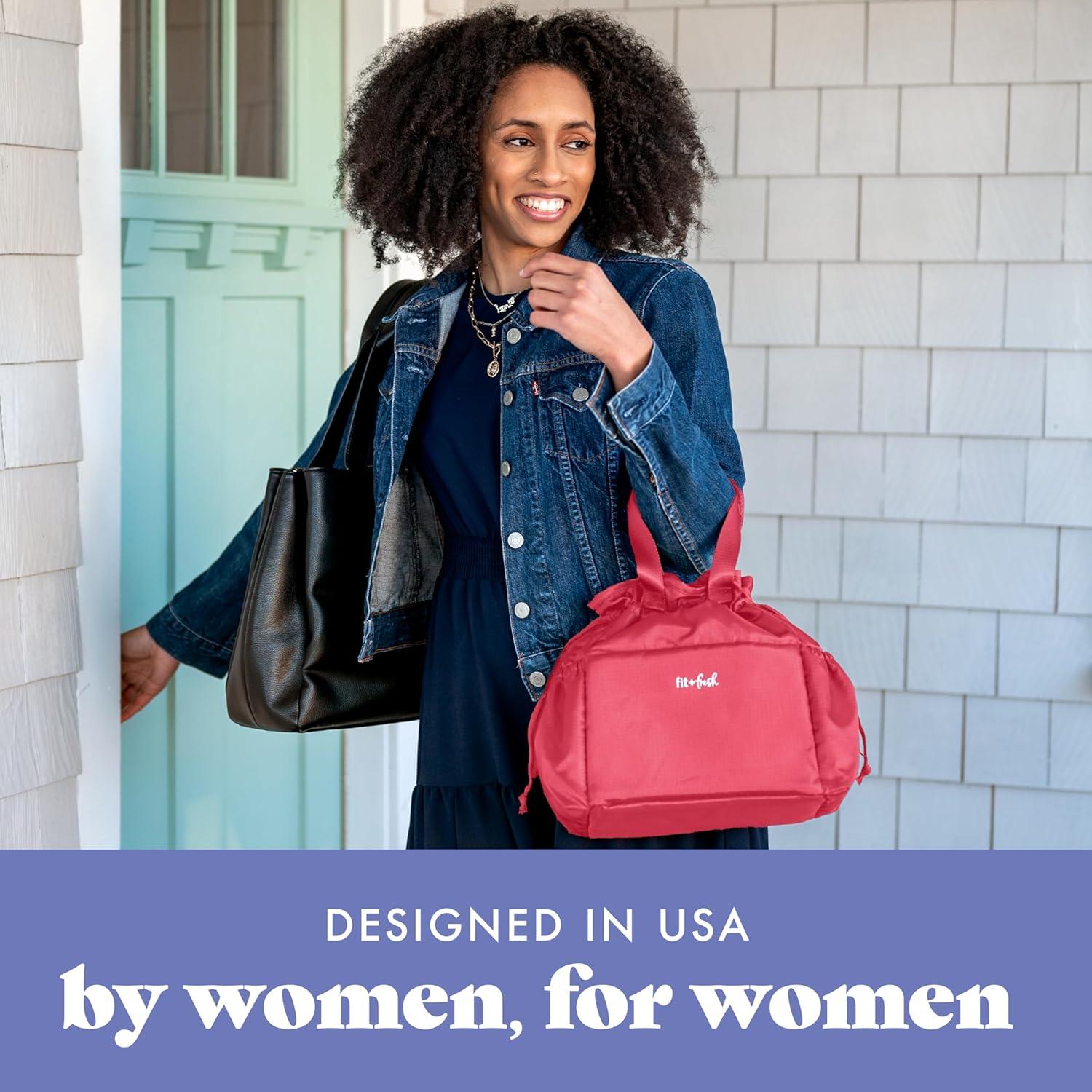 imageFit ampamp Fresh Cromwell Drawstring Lunch Bag for Women Complete Lunch Set with 2 Containers StainResistant LeakResistant Back to School Essential Teacher Lunchbox Sage Floral ToileWatermelon Pink
