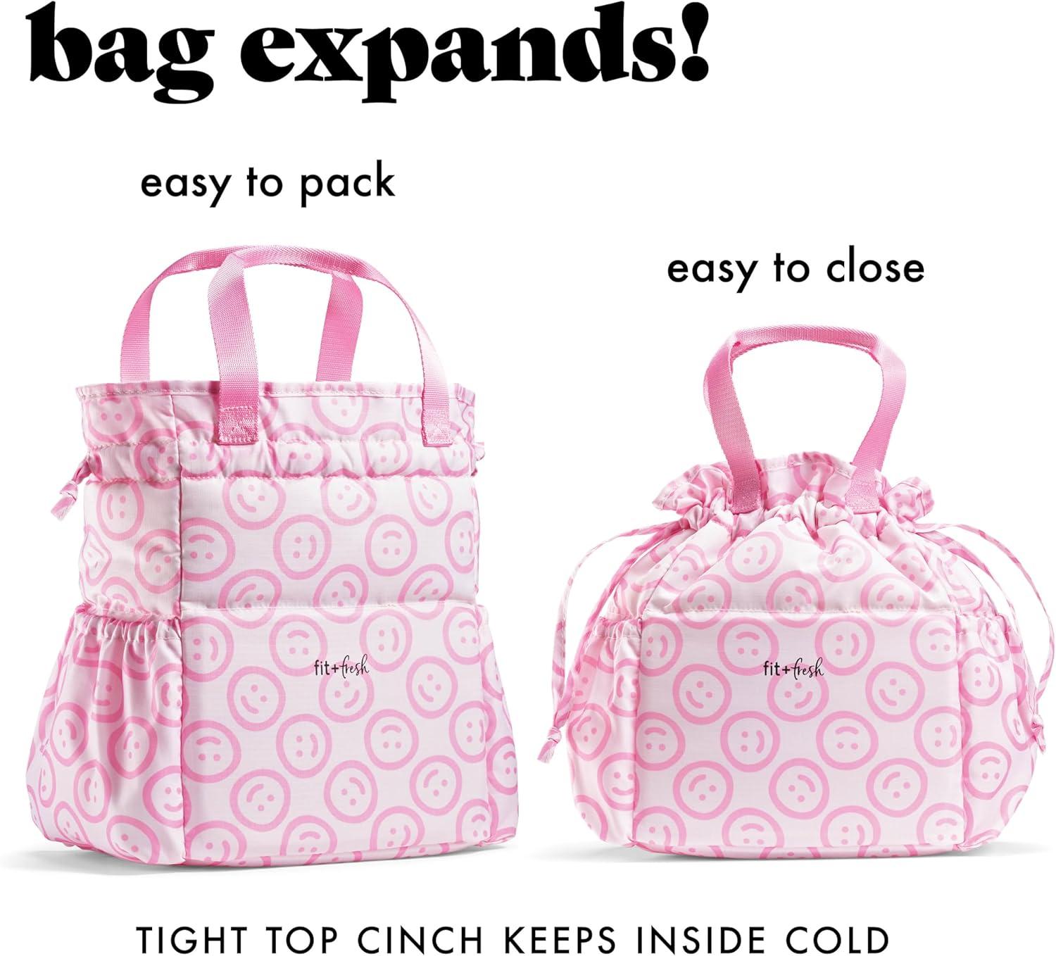 imageFit ampamp Fresh Cromwell Drawstring Lunch Bag for Women Complete Lunch Set with 2 Containers StainResistant LeakResistant Back to School Essential Teacher Lunchbox Sage Floral ToilePink