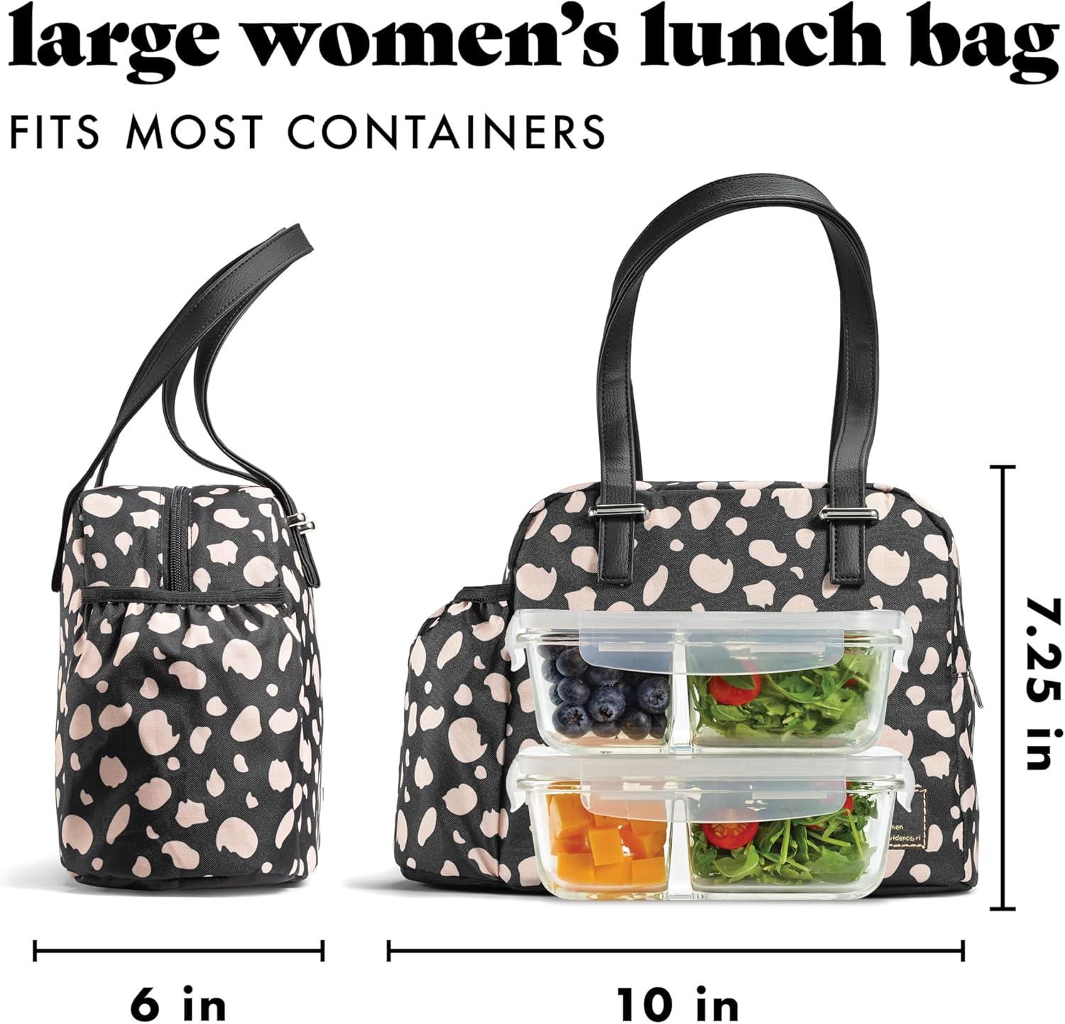 imageFit ampamp Fresh Lunch Bag For Women Insulated Womens Lunch Bag For Work Leakproof ampamp StainResistant Large Lunch Box For Women With Bottle Pocket Long Straps Zipper Closure Laketown Bag Fruit TumblerBlack Cheetah