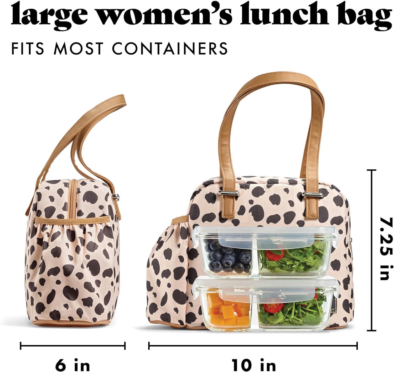 imageFit ampamp Fresh Lunch Bag For Women Insulated Womens Lunch Bag For Work Leakproof ampamp StainResistant Large Lunch Box For Women With Bottle Pocket Long Straps Zipper Closure Laketown Bag Fruit TumblerCheetah Tan
