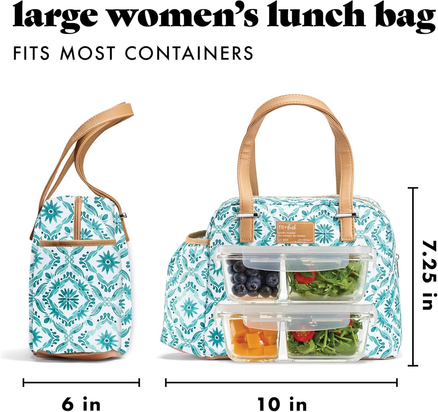 imageFit ampamp Fresh Lunch Bag For Women Insulated Womens Lunch Bag For Work Leakproof ampamp StainResistant Large Lunch Box For Women With Bottle Pocket Long Straps Zipper Closure Laketown Bag Fruit TumblerAqua