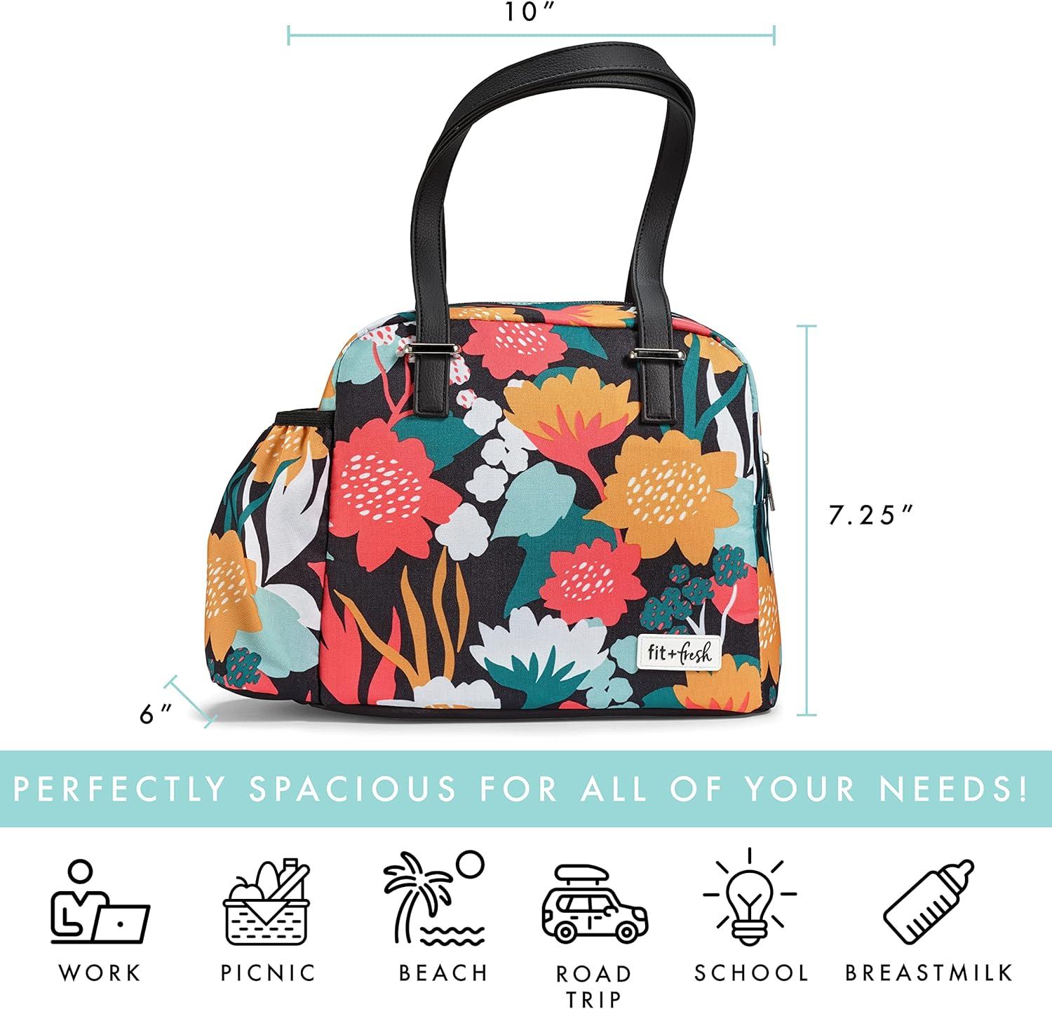 imageFit ampamp Fresh Lunch Bag For Women Insulated Womens Lunch Bag For Work Leakproof ampamp StainResistant Large Lunch Box For Women With Bottle Pocket Long Straps Zipper Closure Laketown Bag Fruit TumblerCoral Azaleas