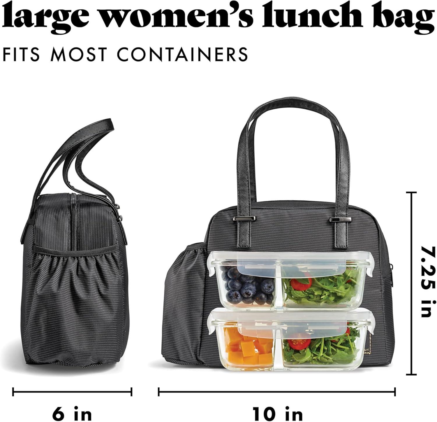imageFit ampamp Fresh Lunch Bag For Women Insulated Womens Lunch Bag For Work Leakproof ampamp StainResistant Large Lunch Box For Women With Bottle Pocket Long Straps Zipper Closure Laketown Bag Fruit TumblerBlack