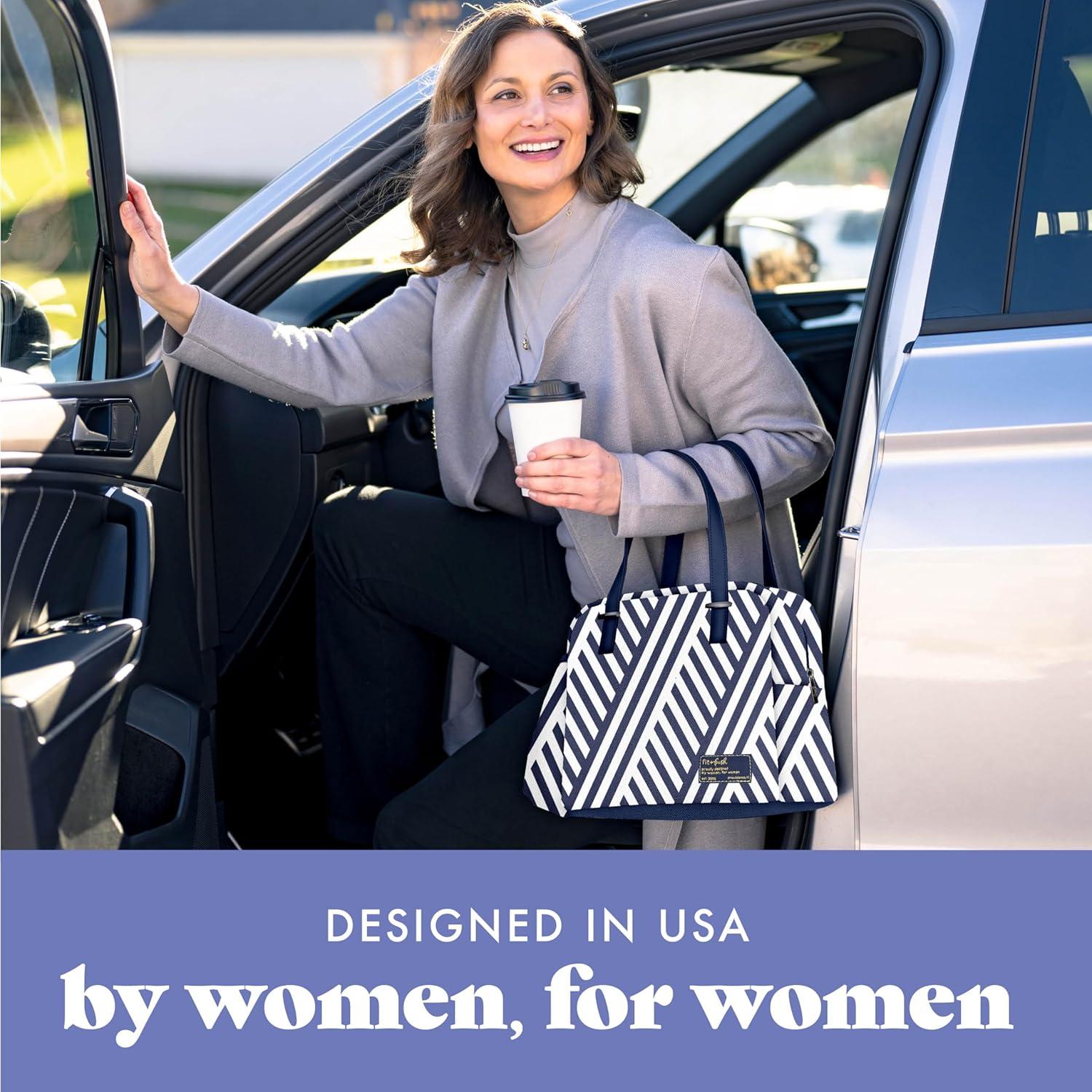 imageFit ampamp Fresh Lunch Bag For Women Insulated Womens Lunch Bag For Work Leakproof ampamp StainResistant Large Lunch Box For Women With Bottle Pocket Long Straps Zipper Closure Laketown Bag Fruit TumblerNavy Stripe