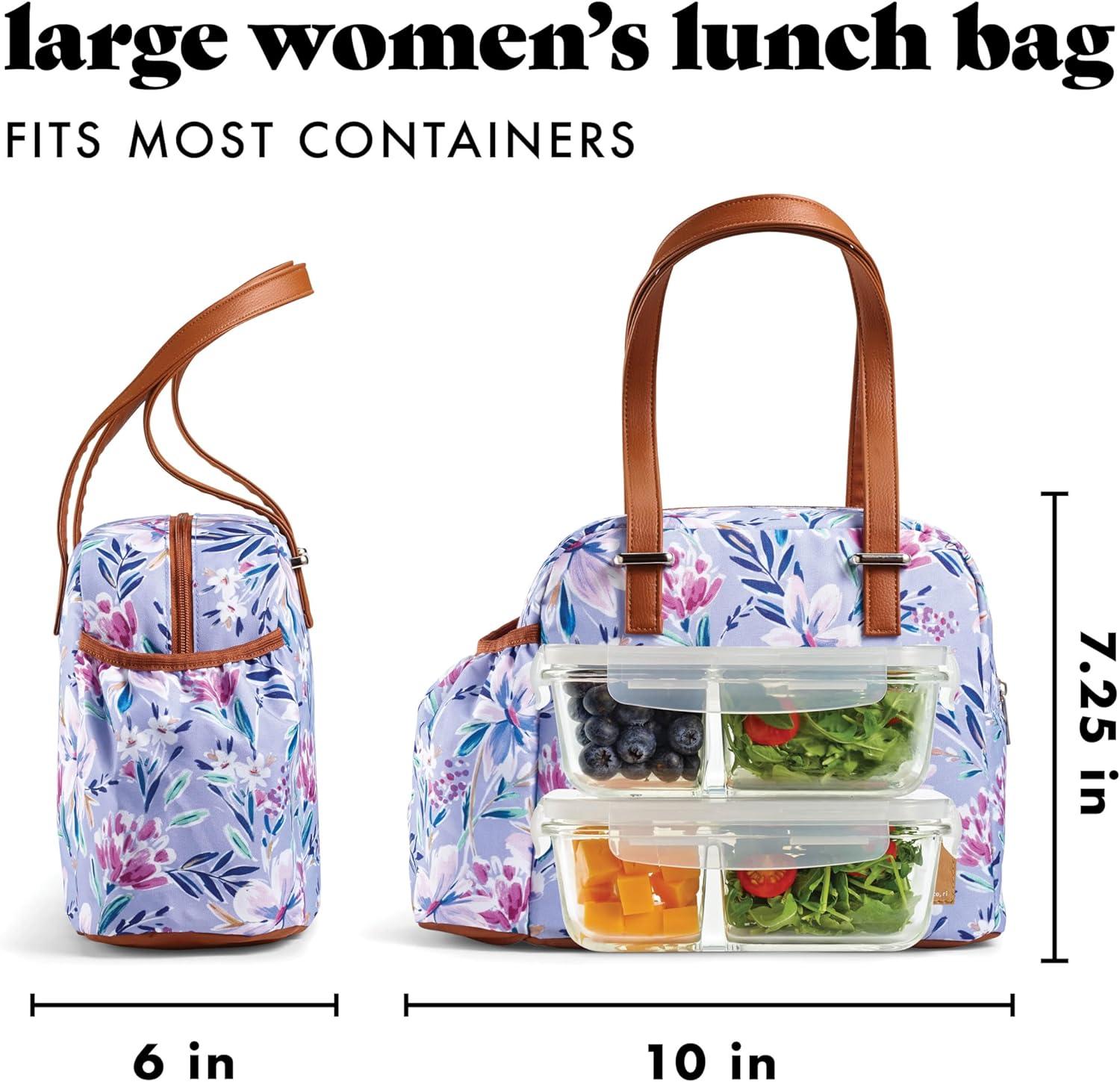 imageFit ampamp Fresh Lunch Bag For Women Insulated Womens Lunch Bag For Work Leakproof ampamp StainResistant Large Lunch Box For Women With Bottle Pocket Long Straps Zipper Closure Laketown Bag Fruit TumblerTulane Floral Lilac