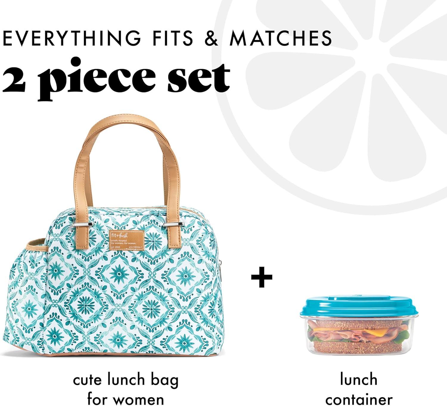 imageFit ampamp Fresh Lunch Bag For Women Insulated Womens Lunch Bag For Work Leakproof ampamp StainResistant Large Lunch Box For Women With Bottle Pocket Long Straps Zipper Closure Laketown Bag Fruit TumblerAqua