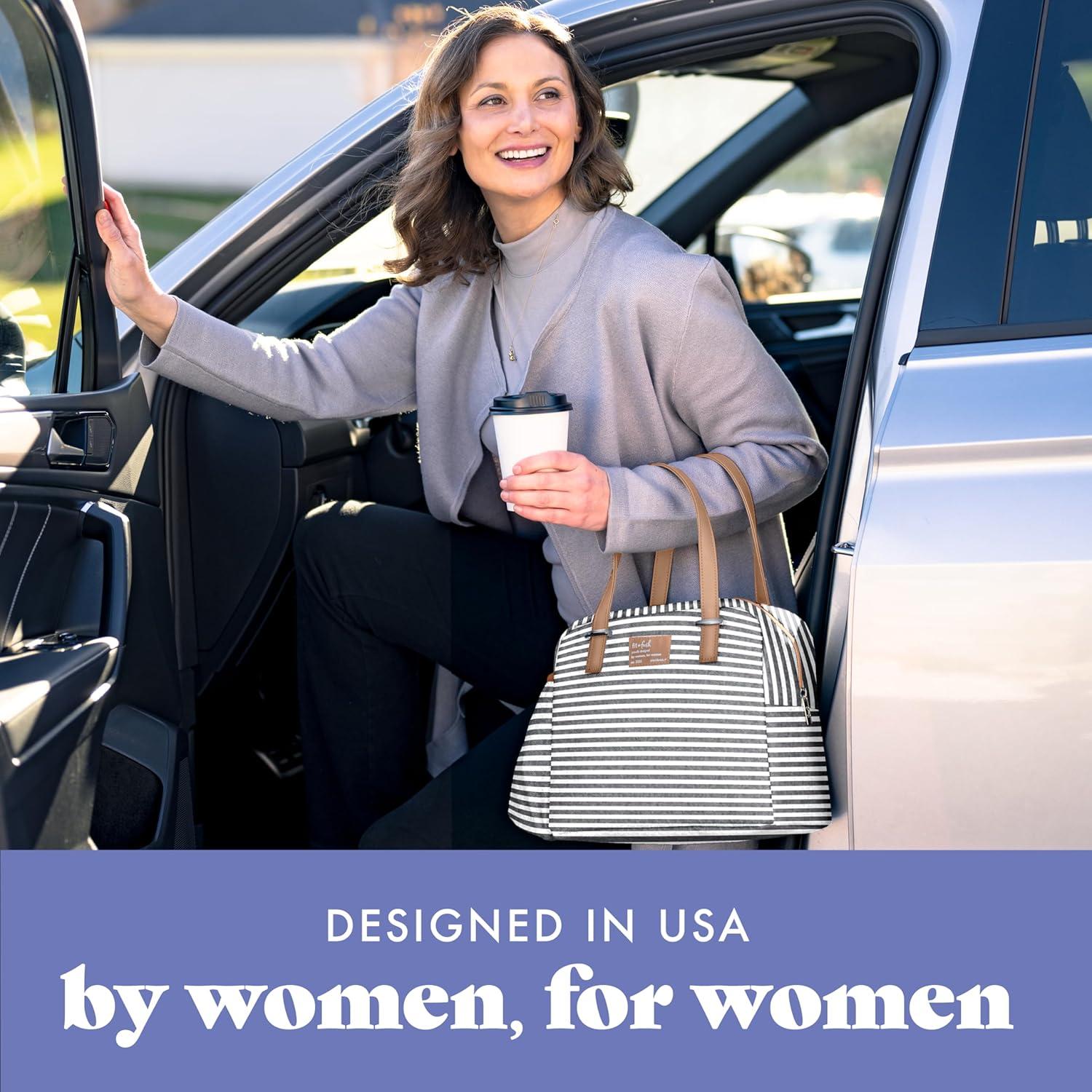 imageFit ampamp Fresh Lunch Bag For Women Insulated Womens Lunch Bag For Work Leakproof ampamp StainResistant Large Lunch Box For Women With Bottle Pocket Long Straps Zipper Closure Laketown Bag Fruit TumblerGray Stripes