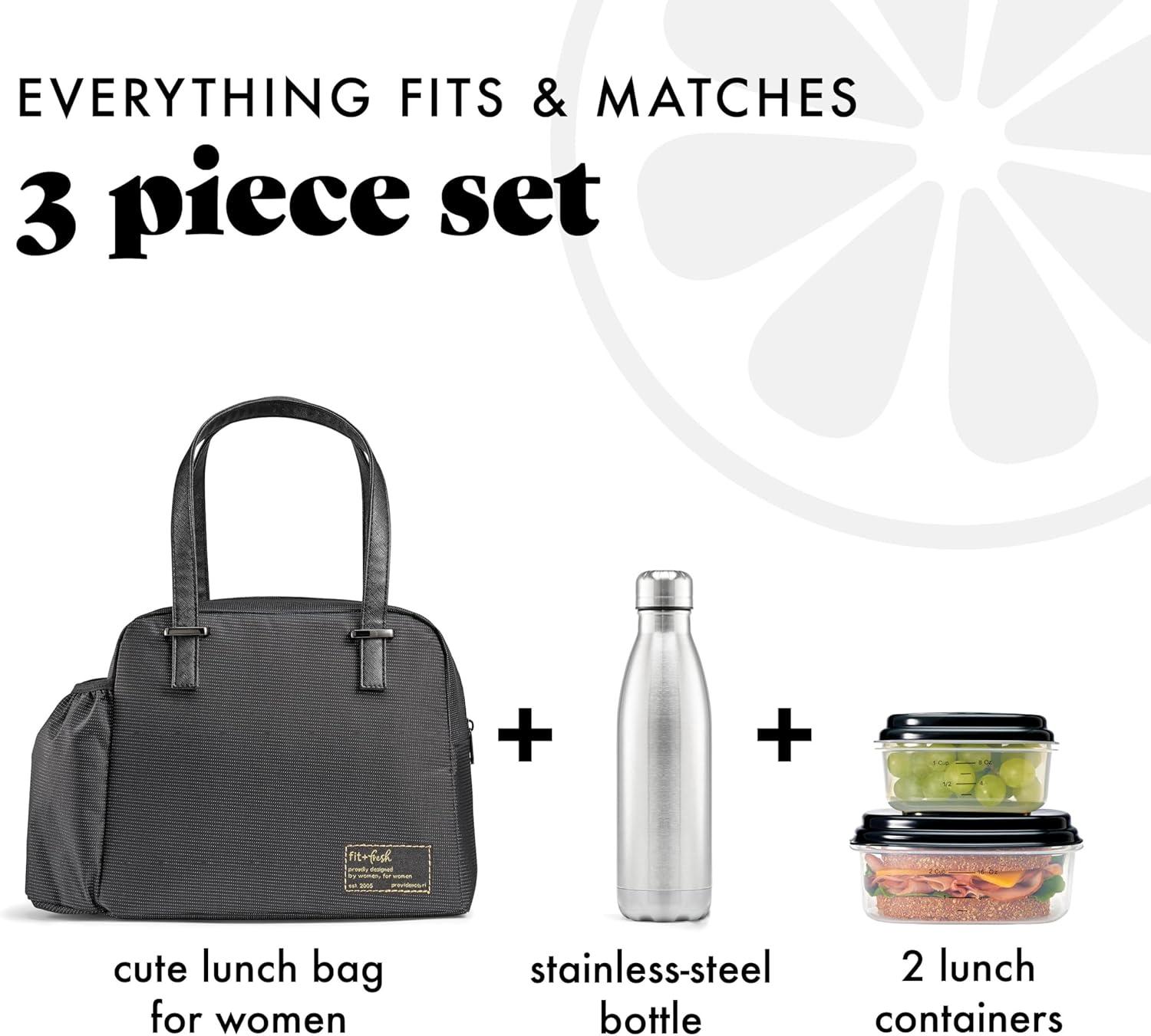 imageFit ampamp Fresh Lunch Bag For Women Insulated Womens Lunch Bag For Work Leakproof ampamp StainResistant Large Lunch Box For Women With Bottle Pocket Long Straps Zipper Closure Laketown Bag Fruit TumblerBlack