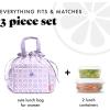 imageFit ampamp Fresh Cromwell Drawstring Lunch Bag for Women Complete Lunch Set with 2 Containers StainResistant LeakResistant Back to School Essential Teacher Lunchbox Sage Floral ToileLavender Smiles
