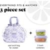 imageFit ampamp Fresh Cromwell Drawstring Lunch Bag for Women Complete Lunch Set with 2 Containers StainResistant LeakResistant Back to School Essential Teacher Lunchbox Sage Floral ToilePurple Floral Toile