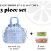 imageFit ampamp Fresh Cromwell Drawstring Lunch Bag for Women Complete Lunch Set with 2 Containers StainResistant LeakResistant Back to School Essential Teacher Lunchbox Sage Floral ToileBubble Gum