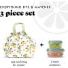 imageFit ampamp Fresh Cromwell Drawstring Lunch Bag for Women Complete Lunch Set with 2 Containers StainResistant LeakResistant Back to School Essential Teacher Lunchbox Sage Floral ToileYellow Lemons