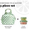 imageFit ampamp Fresh Cromwell Drawstring Lunch Bag for Women Complete Lunch Set with 2 Containers StainResistant LeakResistant Back to School Essential Teacher Lunchbox Sage Floral ToileGreen