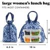 imageFit ampamp Fresh Cromwell Drawstring Lunch Bag for Women Complete Lunch Set with 2 Containers StainResistant LeakResistant Back to School Essential Teacher Lunchbox Sage Floral ToileNavy Brush Strokes