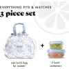 imageFit ampamp Fresh Cromwell Drawstring Lunch Bag for Women Complete Lunch Set with 2 Containers StainResistant LeakResistant Back to School Essential Teacher Lunchbox Sage Floral ToileBlue Floral Toile