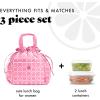 imageFit ampamp Fresh Cromwell Drawstring Lunch Bag for Women Complete Lunch Set with 2 Containers StainResistant LeakResistant Back to School Essential Teacher Lunchbox Sage Floral ToileFuchsia Smiles