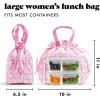 imageFit ampamp Fresh Cromwell Drawstring Lunch Bag for Women Complete Lunch Set with 2 Containers StainResistant LeakResistant Back to School Essential Teacher Lunchbox Sage Floral ToilePink