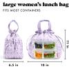 imageFit ampamp Fresh Cromwell Drawstring Lunch Bag for Women Complete Lunch Set with 2 Containers StainResistant LeakResistant Back to School Essential Teacher Lunchbox Sage Floral ToileLavender Smiles