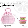 imageFit ampamp Fresh Cromwell Drawstring Lunch Bag for Women Complete Lunch Set with 2 Containers StainResistant LeakResistant Back to School Essential Teacher Lunchbox Sage Floral ToilePink