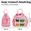 imageFit ampamp Fresh Cromwell Drawstring Lunch Bag for Women Complete Lunch Set with 2 Containers StainResistant LeakResistant Back to School Essential Teacher Lunchbox Sage Floral ToilePink Strawberries