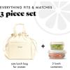 imageFit ampamp Fresh Cromwell Drawstring Lunch Bag for Women Complete Lunch Set with 2 Containers StainResistant LeakResistant Back to School Essential Teacher Lunchbox Sage Floral ToileIvory