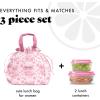 imageFit ampamp Fresh Cromwell Drawstring Lunch Bag for Women Complete Lunch Set with 2 Containers StainResistant LeakResistant Back to School Essential Teacher Lunchbox Sage Floral ToilePink Floral Toile