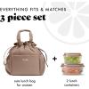 imageFit ampamp Fresh Cromwell Drawstring Lunch Bag for Women Complete Lunch Set with 2 Containers StainResistant LeakResistant Back to School Essential Teacher Lunchbox Sage Floral ToileTaupe