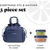 imageFit ampamp Fresh Cromwell Drawstring Lunch Bag for Women Complete Lunch Set with 2 Containers StainResistant LeakResistant Back to School Essential Teacher Lunchbox Sage Floral ToileNavy