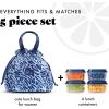 imageFit ampamp Fresh Cromwell Drawstring Lunch Bag for Women Complete Lunch Set with 2 Containers StainResistant LeakResistant Back to School Essential Teacher Lunchbox Sage Floral ToileNavy Brush Strokes
