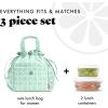 imageFit ampamp Fresh Cromwell Drawstring Lunch Bag for Women Complete Lunch Set with 2 Containers StainResistant LeakResistant Back to School Essential Teacher Lunchbox Sage Floral ToileMint Smiles