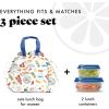 imageFit ampamp Fresh Cromwell Drawstring Lunch Bag for Women Complete Lunch Set with 2 Containers StainResistant LeakResistant Back to School Essential Teacher Lunchbox Sage Floral ToileMulticolored  Al Fresco