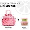 imageFit ampamp Fresh Cromwell Drawstring Lunch Bag for Women Complete Lunch Set with 2 Containers StainResistant LeakResistant Back to School Essential Teacher Lunchbox Sage Floral ToilePink Strawberries